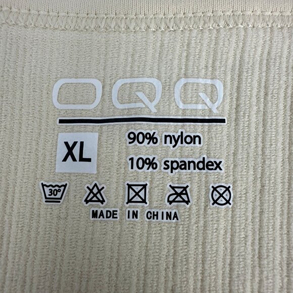 OQQ Womens Short Sleeve Romper XL Stretch Sexy Yoga Ribbed Fit Beige Square Neck - Picture 5 of 10